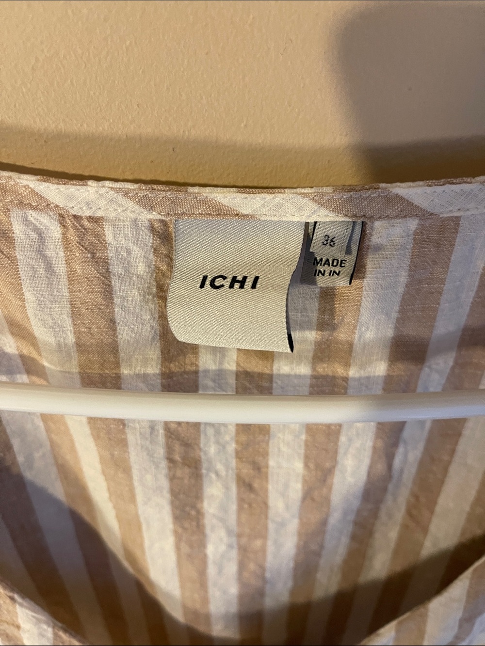 ICHI Beige White Striped Button Front Peplum Top 100% Cotton EU 36 US S - Picture 2 of 6